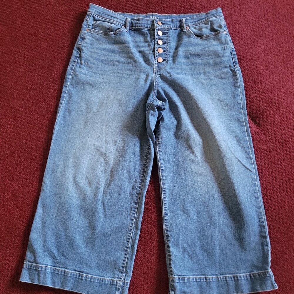 a.n.a. jeans women's 18 blue denim wide leg crop button fly
